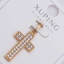 Крестик Xuping№414 с белыми цирконами на основе под золото 18К бижутерию купить оптом недорого.