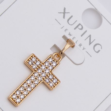 Крестик Xuping№414 с белыми цирконами на основе под золото 18К бижутерию купить оптом недорого.