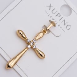 Крестик Xuping№416 с белыми цирконами на основе под золото 18К бижутерию купить оптом недорого.
