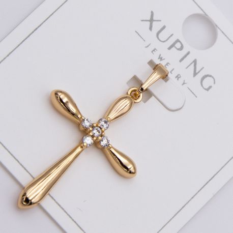 Крестик Xuping№416 с белыми цирконами на основе под золото 18К бижутерию купить оптом недорого.