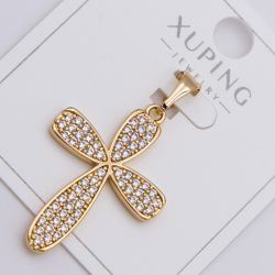 Крестик Xuping№419 с белыми цирконами на основе под золото 18К бижутерию купить оптом недорого.