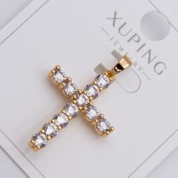 Крестик Xuping№420 с белыми цирконами на основе под золото 18К бижутерию купить оптом недорого.
