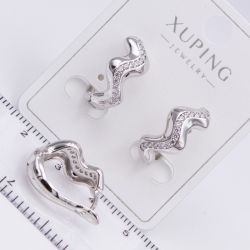 Серьги Xuping№2194 волна с белыми цирконами ювелирная бижутерия Харьков оптом.