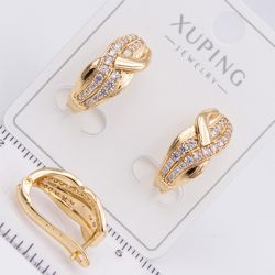 Серьги Xuping№2200 коса с белыми цирконами ювелирная бижутерия Харьков оптом.