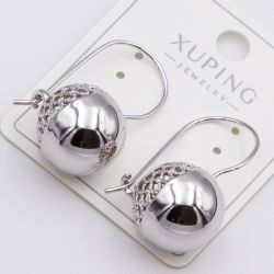 Серьги Xuping№2211 белые шары с родиевым покрытием тип замка французская петля ювелирная бижутерия Харьков оптом.