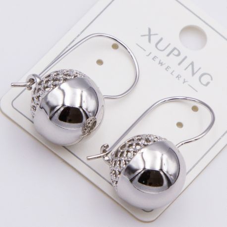 Серьги Xuping№2211 белые шары с родиевым покрытием тип замка французская петля ювелирная бижутерия Харьков оптом.