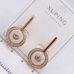 Серьги Xuping№2215 круглой формы с керамической вставкой и цирконами ювелирная бижутерия Харьков оптом.