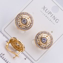 Серьги Xuping№2216 круглой формы с орнаментом и цирконами ювелирная бижутерия Харьков оптом.