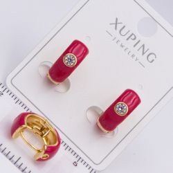 Серьги Xuping№2218 ювелирная глянцевая эмаль малинового цвета на круглом замке ювелирная бижутерия Харьков оптом.