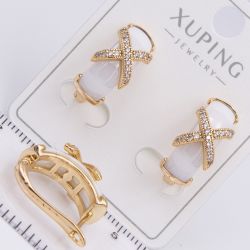 Серьги Xuping№2225 перекрестье с керамической вставкой и цирконами ювелирная бижутерия Харьков оптом.