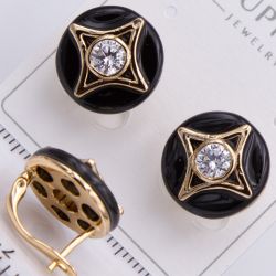 Серьги Xuping№2234 ромб с керамической вставкой и цирконами от производителя мелкий опт.