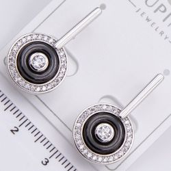 Серьги Xuping№2239 круглой формы с керамической вставкой и цирконами от производителя мелкий опт.