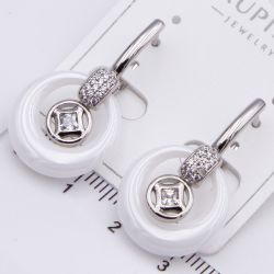 Серьги Xuping№2256 с керамической вставкой и цирконами от производителя мелкий опт.