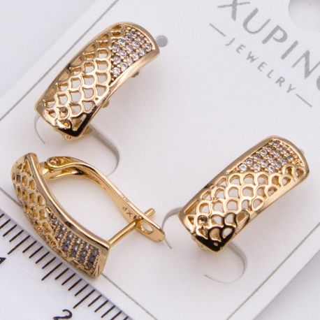 Серьги Xuping№2260 ажурные с мелкими цирконами на английской застежке от производителя мелкий опт.