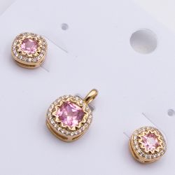 Комплект Xuping№118 пара серьг и кулон с розовым камнем изделия из медицинского золота от производителя оптом.