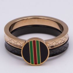 Кольцо сталь№646 двойное кольцо в стиле бренда Gucci с фирменными вертикальными полосами Web Stripe бижутерия высокого качества.