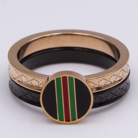 Кольцо сталь№646 двойное кольцо в стиле бренда Gucci с фирменными вертикальными полосами Web Stripe бижутерия высокого качества.