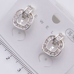 Серьги сталь№675 клипсы овальные с цирконами купить бижутерию в магазине бижутерия-оптом.