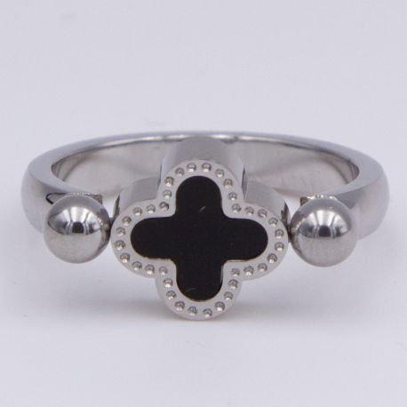 Кольцо сталь№697 16.17.18р черный клевер Van Cleef & Arpels культовый дизайн четырехлистник купить качественные украшения оптом.