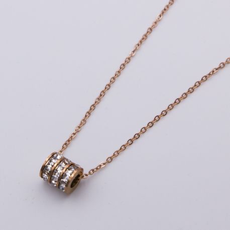 Цепочка сталь№720 45 см + удлинитель, подвеска трехрядный цилиндр с камнями купить украшения высокого качества оптом.