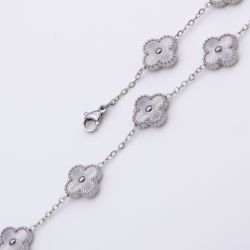 Браслет сталь№748 белый клевер с лучами Van Cleef & Arpels купить качественные украшения.