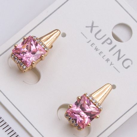 Серьги Xuping№2279 с большим розовым камнем на основе под золото от производителя купить оптом.