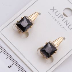 Серьги Xuping№2280 с большим черным камнем на основе под золото от производителя купить оптом.