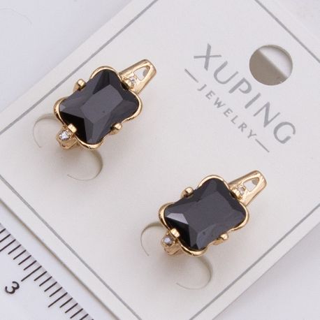 Серьги Xuping№2282 с большим черным камнем на основе под золото от производителя купить оптом.