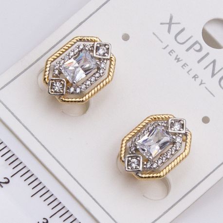 Серьги Xuping№2287 двухцветные с золотым кантом и большим цирконом. от производителя купить оптом.