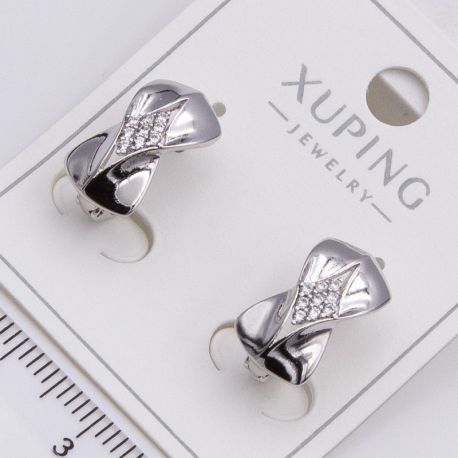 Серьги Xuping№2288 серебристые оригинальной формы с цирконами от производителя купить оптом.