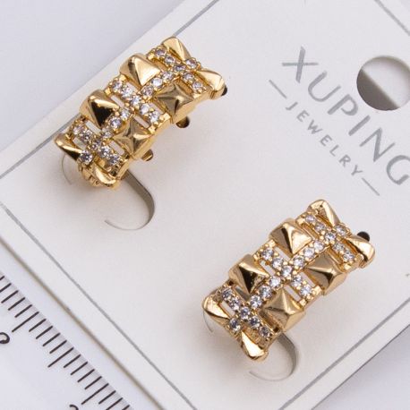 Серьги Xuping№2290 с перекрестьями из белых цирконов и с шипами под золото от производителя купить оптом.
