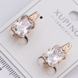 Серьги Xuping№2300 с большим белым прямоугольным камнем с гладкими углами от производителя купить оптом.