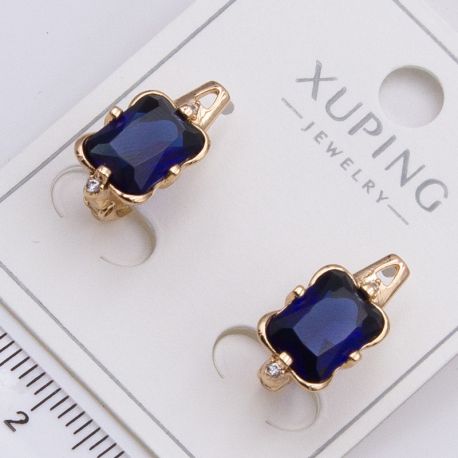 Серьги Xuping№2301 с большим синим прямоугольным камнем с гладкими углами от производителя купить оптом.