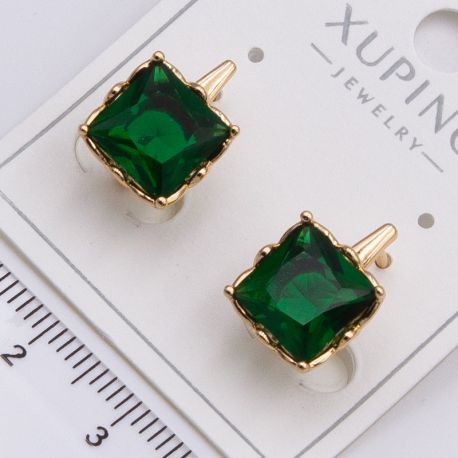 Серьги Xuping№2302 с большим зеленым квадратным камнем от производителя купить оптом.