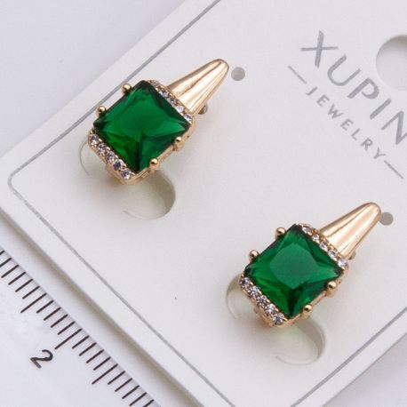 Серьги Xuping№2304 с большим зеленым квадратным камнем от производителя купить оптом.