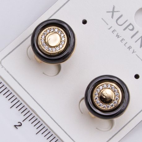 Серьги Xuping№2317 глянцевая черная вставка из ювелирной керамики от производителя купить оптом.