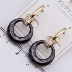 Серьги Xuping№2318 с объемными черными кольцами из ювелирной керамики от производителя купить оптом.