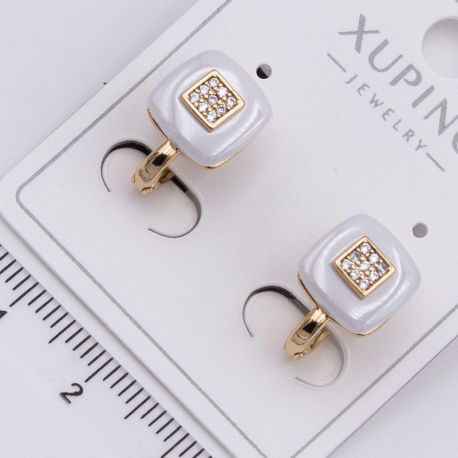Серьги Xuping№2319 мягкие квадраты с белой вставкой от производителя купить оптом.