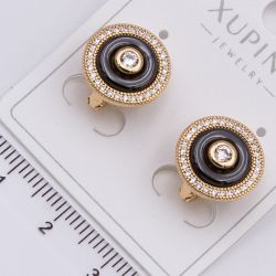 Серьги Xuping№2320 круглая глянцевая черная вставка из ювелирной керамики и с цирконами от производителя купить оптом.