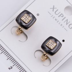 Серьги Xuping№2327 мягкие квадраты с черной вставкой купить бижутерию Харьков оптом.