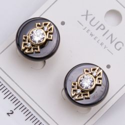 Серьги Xuping№2328 черный керамический круг с ажурной золотой накладкой купить бижутерию Харьков оптом.