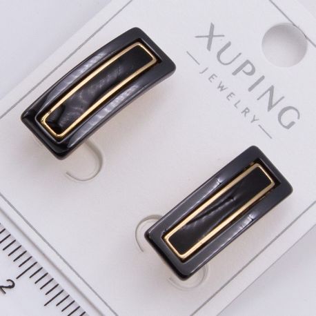 Серьги Xuping№2329 черные прямоугольники с золотым акцентом купить бижутерию Харьков оптом.