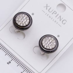 Серьги Xuping№2330 с черным кольцом из ювелирной керамики и белыми цирконами купить бижутерию Харьков оптом.