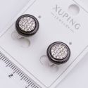 Серьги Xuping№2330 с черным кольцом из ювелирной керамики и белыми цирконами купить бижутерию Харьков оптом.