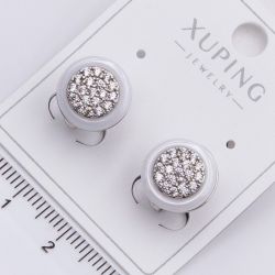 Серьги Xuping№2331 с белым кольцом из ювелирной керамики и белыми цирконами купить бижутерию Харьков оптом.