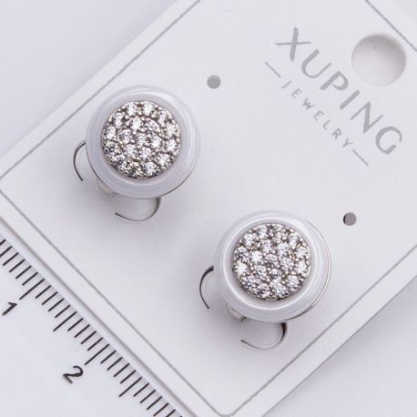 Серьги Xuping№2331 с белым кольцом из ювелирной керамики и белыми цирконами купить бижутерию Харьков оптом.
