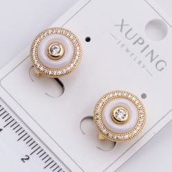 Серьги Xuping№2332 с белым кольцом из ювелирной керамики и белыми цирконами купить бижутерию Харьков оптом.