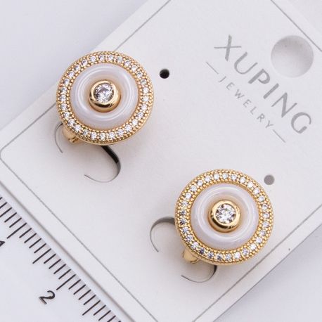 Серьги Xuping№2332 с белым кольцом из ювелирной керамики и белыми цирконами купить бижутерию Харьков оптом.