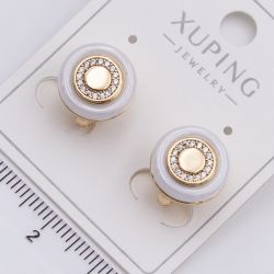 Серьги Xuping№2337 с белым кольцом из ювелирной керамики и белыми цирконами купить бижутерию Харьков оптом.