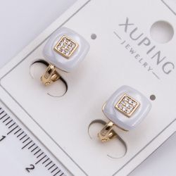 Серьги Xuping№2338 мягкие квадраты с белой вставкой купить бижутерию Харьков оптом.